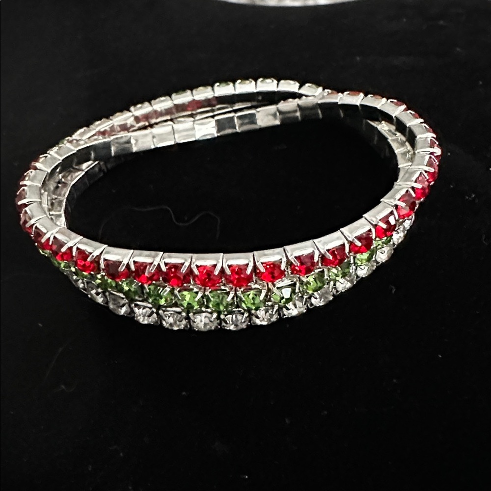 Elegant Silver and Red-Green Crystal Bracelets